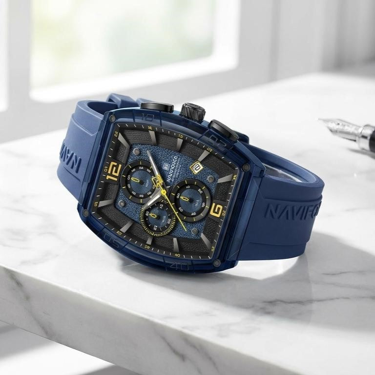 Luxury Sports Chronograph Blue Silicone Strap Watch for Men & Boys