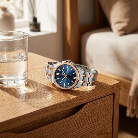 Blue Dial Stainless Steel Analog Watch for Men & Boys