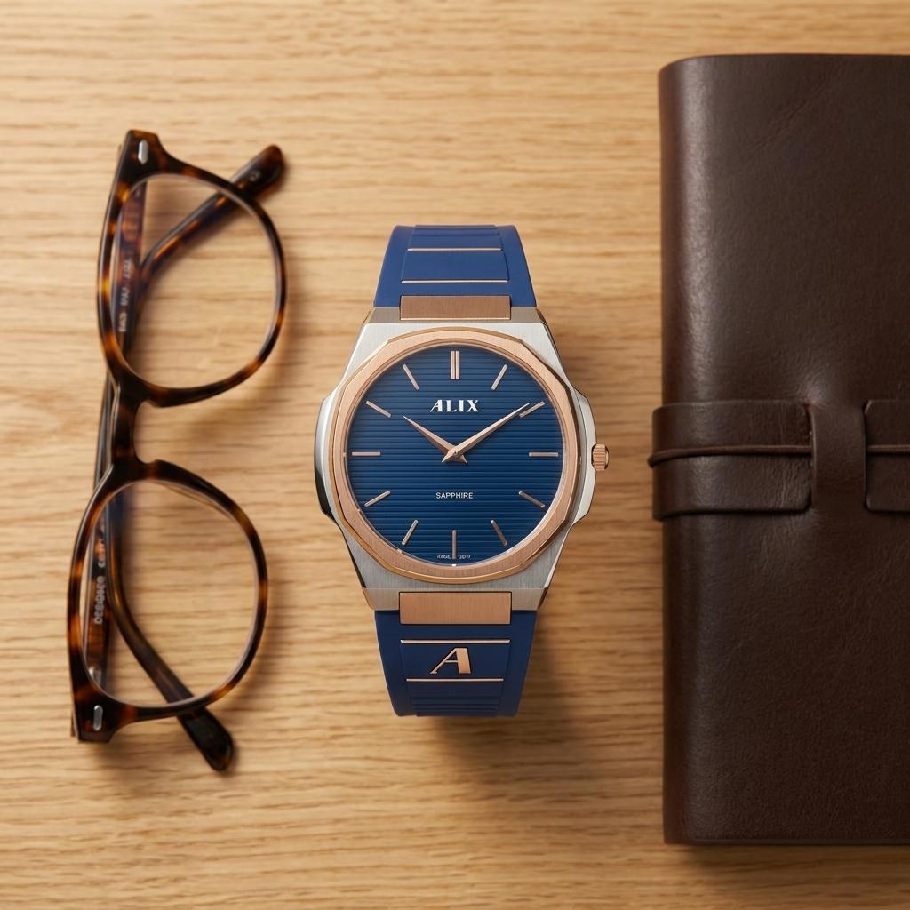 Luxury Blue Dial Silicone Strap Analog Watch for Men