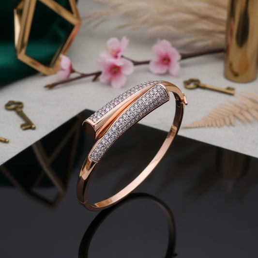 Rose Gold Crystal Studded Crossover Bracelet for Women & Girls