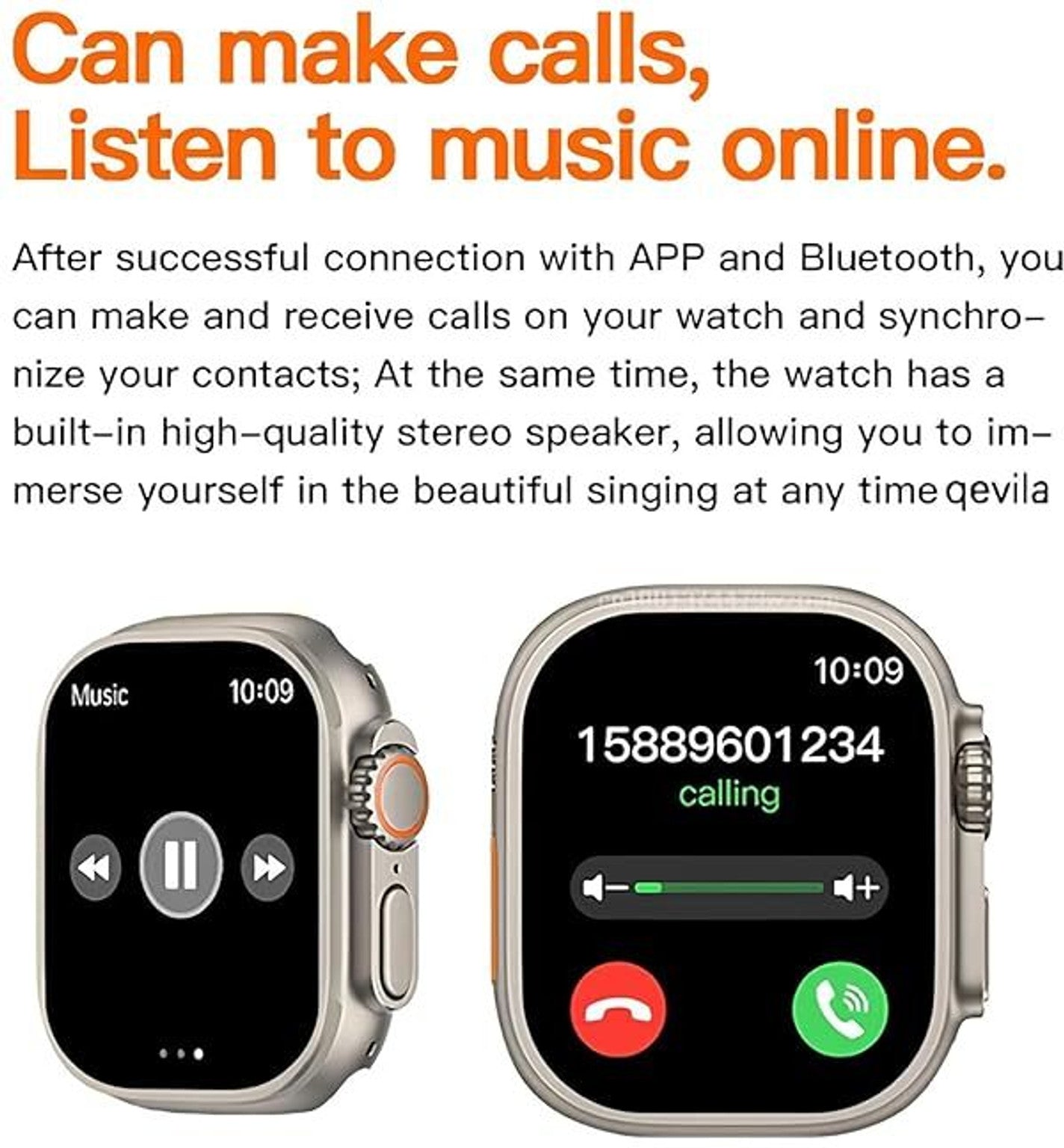 Ultra Smartwatch with Bluetooth Calling, Heart Rate Monitor, Orange Silicon Band, Square Display, Magnetic Fast Charging Cable