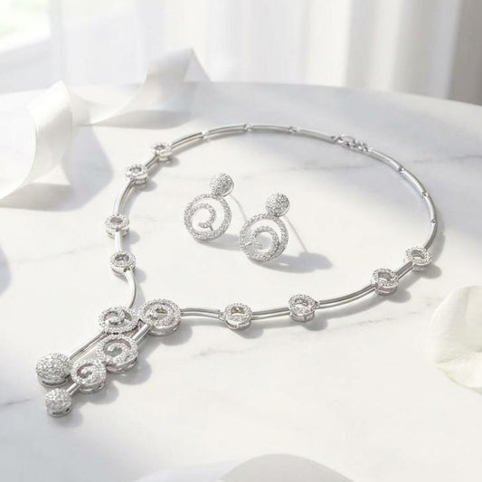 Silver Crystal Necklace Set for Women | Stylish Party Wear Jewelry