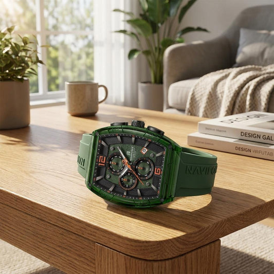 Military Green Sports Chronograph Silicone Strap Watch for Men & Boys