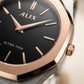 Ultra Thin Black Dial Rose Gold Stainless Steel Watch for Men