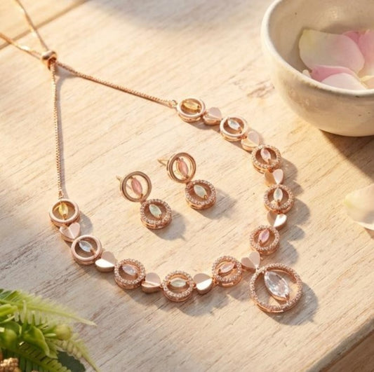 Rose Gold Heart Design Necklace Set for Women | Stylish Crystal Jewelry