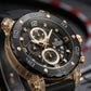 Luxury Black Gold Chronograph Men’s Watch Silicone Strap Sports Watch