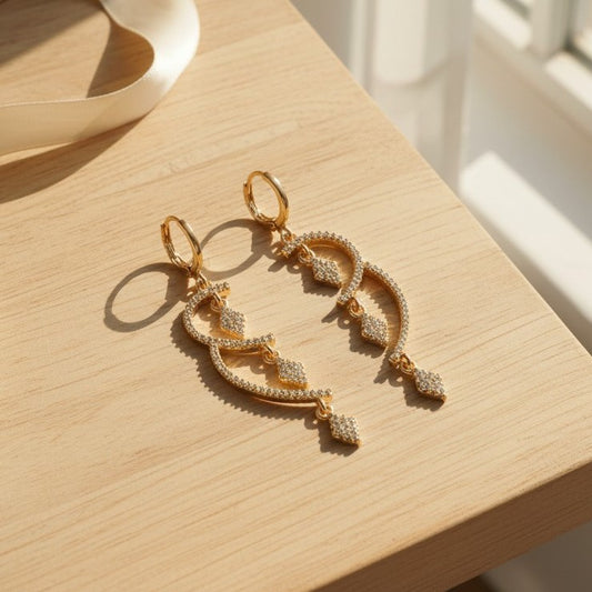 Gold Crystal Drop Earrings for Women | Stylish Party Wear Earrings