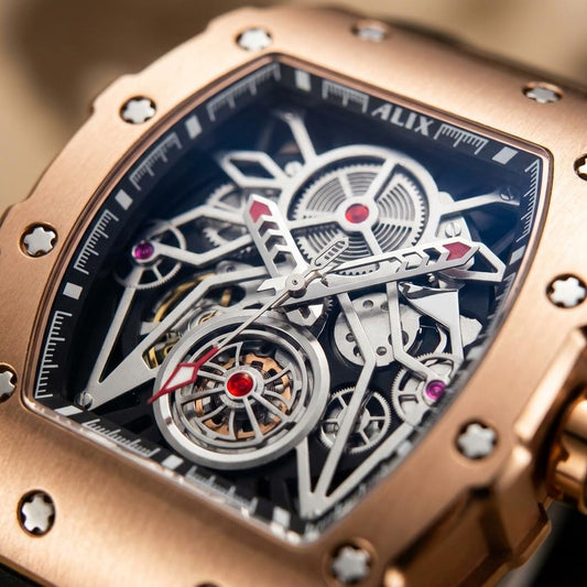 Luxury Automatic Skeleton Watch for Men with Black Silicone Strap