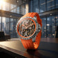 Orange Automatic Skeleton Ram mandir With Lord Rama and hanuman ji Dial Men’s Watch with Silicone Strap – Stylish Sports Watch