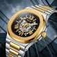 Luxury Automatic Mechanical Men’s Watch Gold Silver Metal Strap Black Dial Watch
