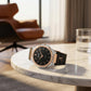 Luxury Black Dial Rose Gold Men’s Watch with Silicone Strap