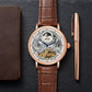 Luxury Automatic Skeleton Watch for Men with Brown Leather Strap