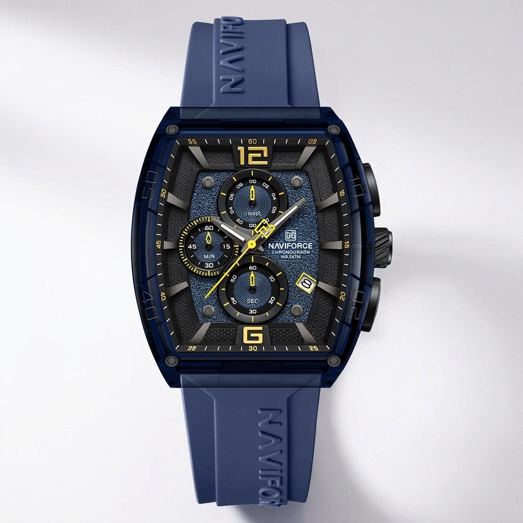 Luxury Sports Chronograph Blue Silicone Strap Watch for Men & Boys