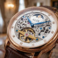 Luxury Automatic Skeleton Watch for Men with Brown Leather Strap
