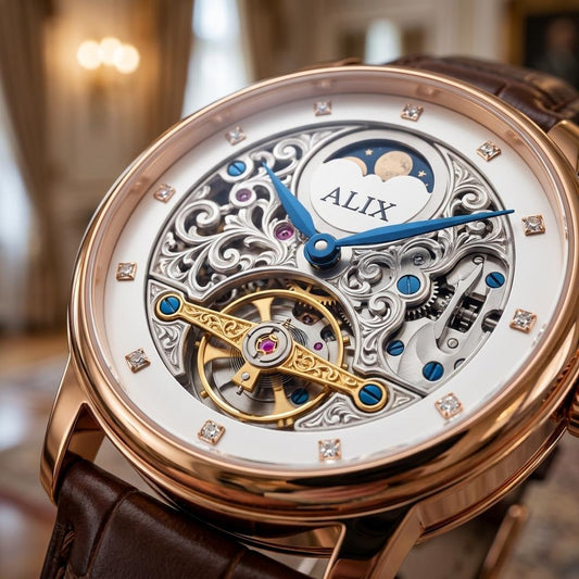 Luxury Automatic Skeleton Watch for Men with Brown Leather Strap