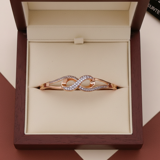 Rose Gold Infinity Crystal Studded Bracelet Kada for Women & Girls