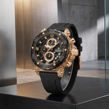 Luxury Black Gold Chronograph Men’s Watch Silicone Strap Sports Watch