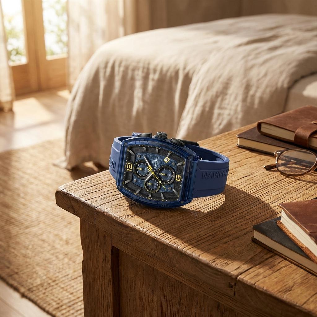 Luxury Sports Chronograph Blue Silicone Strap Watch for Men & Boys