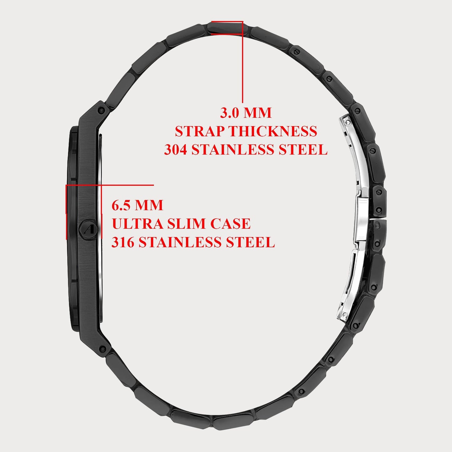Men’s Ultra Thin Black Stainless Steel Watch with Blue Dial