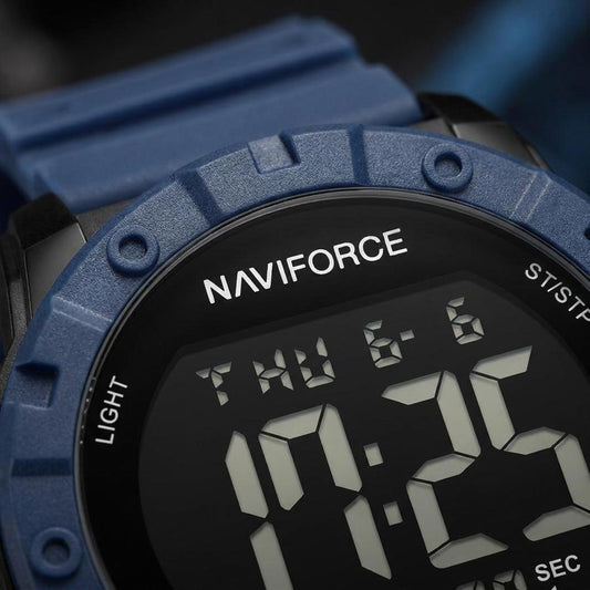 Blue Digital Sports Watch for Men Waterproof Style Silicone Strap Watch
