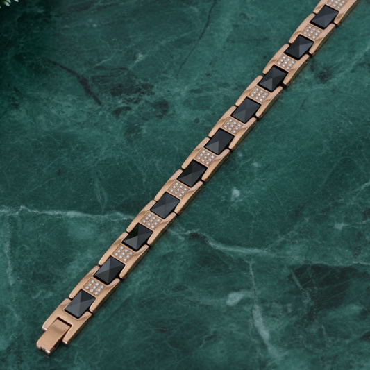 Rose Gold Ceramic Bracelet for Men & Boys with Black Stone Design