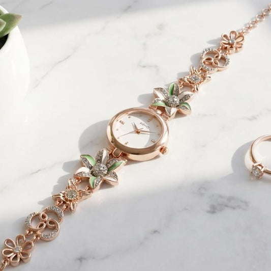 Stylish Floral Crystal Bracelet Watch for Women