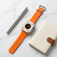 Ultra Smartwatch with Bluetooth Calling, Heart Rate Monitor, Orange Silicon Band, Square Display, Magnetic Fast Charging Cable