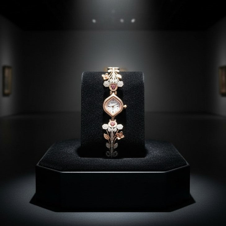Rose Gold Floral Bracelet Watch for Women | Stylish Crystal Watch for Girls