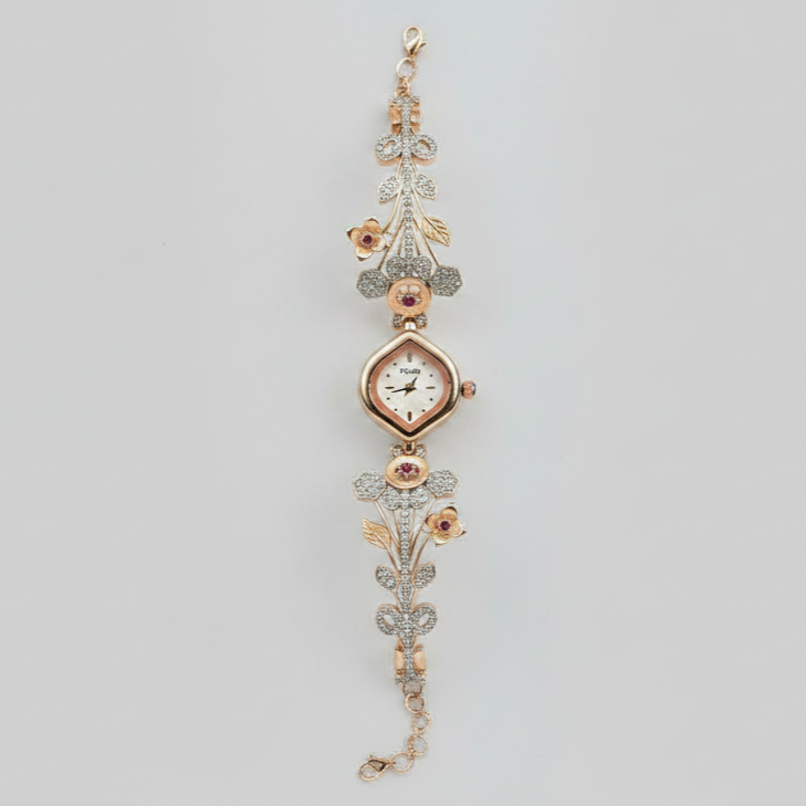 Rose Gold Floral Bracelet Watch for Women | Stylish Crystal Watch for Girls