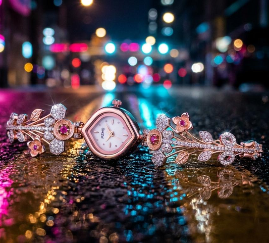 Rose Gold Floral Bracelet Watch for Women | Stylish Crystal Watch for Girls